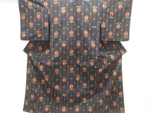 遠州椿模様織出し手織り紬単衣着物